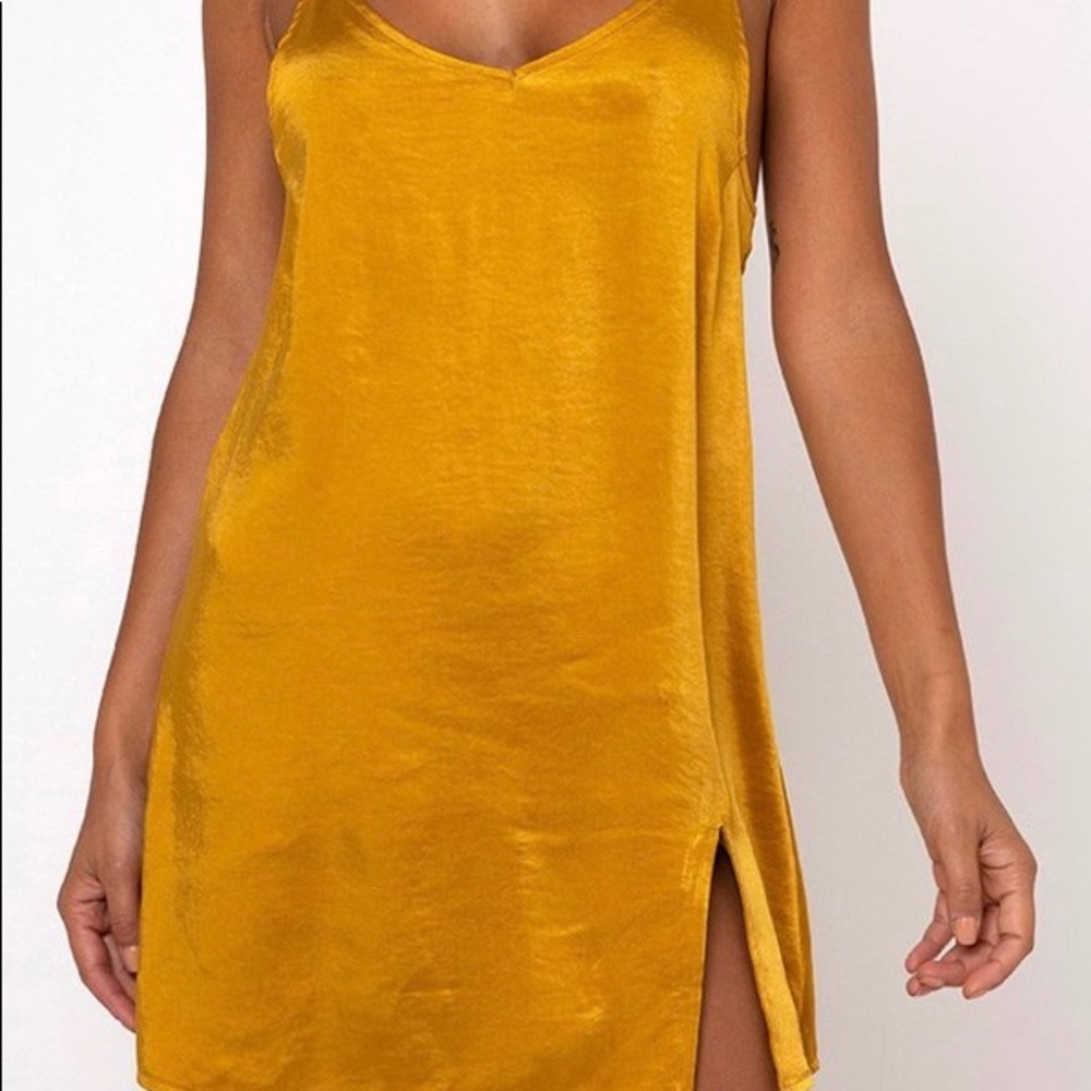 NEW Motel Rocks Silk Mustard Yellow Mini Dress